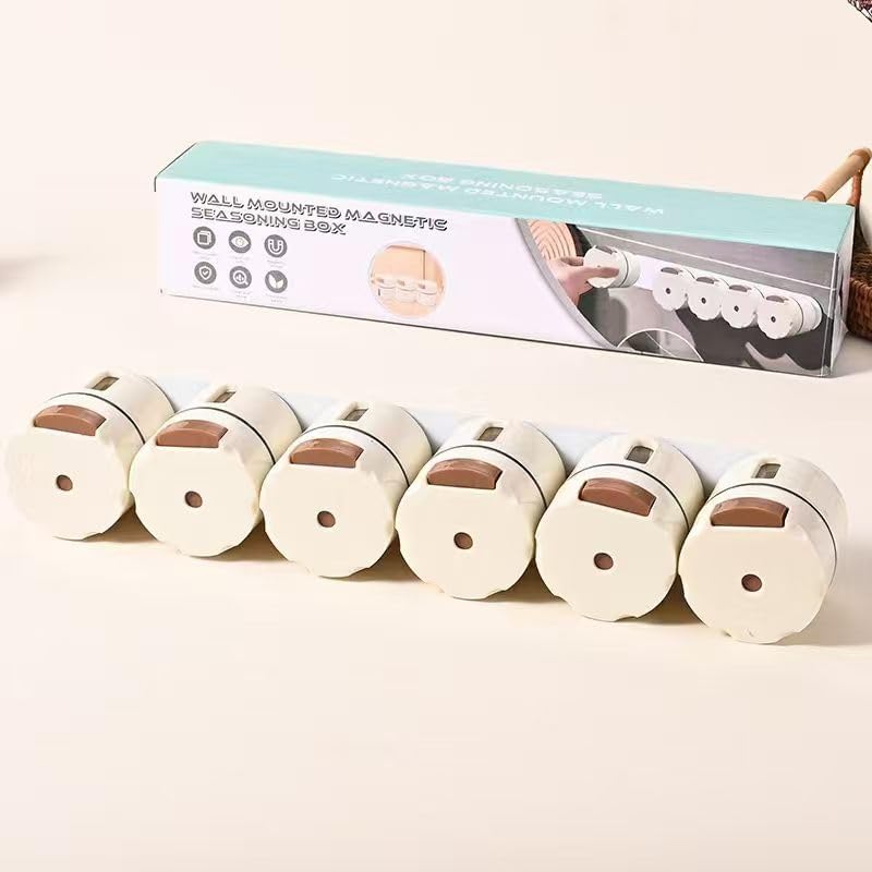 Storvex Kitchen Magnetic Spice Rack Set, Wall Mounted, Rotating Containers, One Press Lid, Space Saver Masala Box Organizer For 