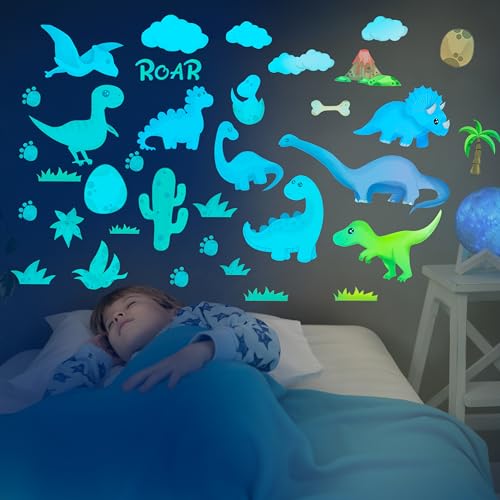 Dinosaur Room Decor,Glow In The Dark Dinosaur Wall Decals For Boys Bedroom, Kids Wall Stickers,Birthday Christmas Gift For Toddl