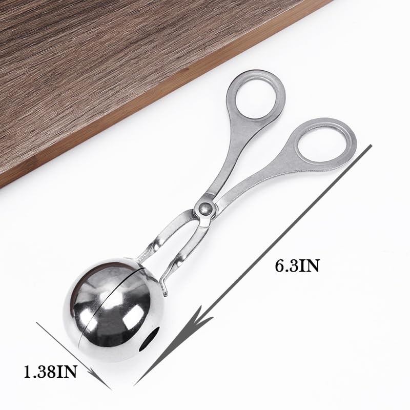 LiXiongBao Stainless Steel Meat Baller Maker, 2PCS Non-Stick Scoop with Detachable Anti-Slip Handles, 1.38" - Silver