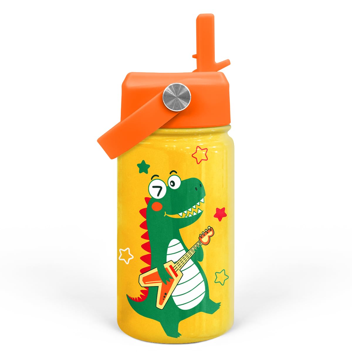 Dinosaurs Water Bottle - Dino Kids Water Bottle with Straw Lid - 12 Oz Insulated Stainless Steel Water Bottles for Kid Boys - Tr