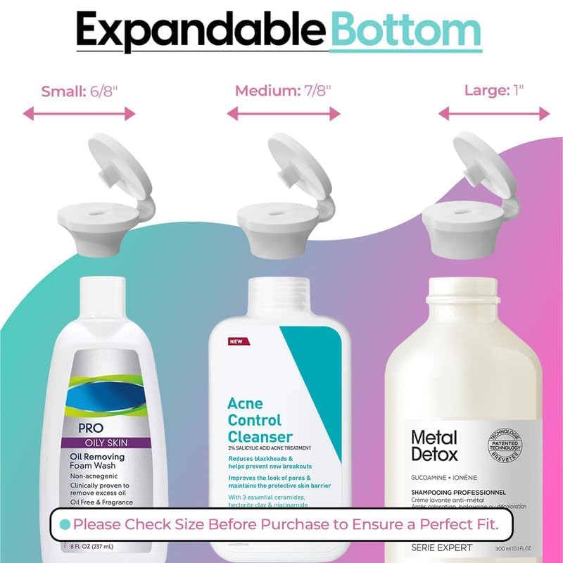 Home And Bathroom Bottle Emptying Cap - Convenient Flip Top Design To Empty Pump Bottles (3 Pack - Small, Medium, And Large (Bla