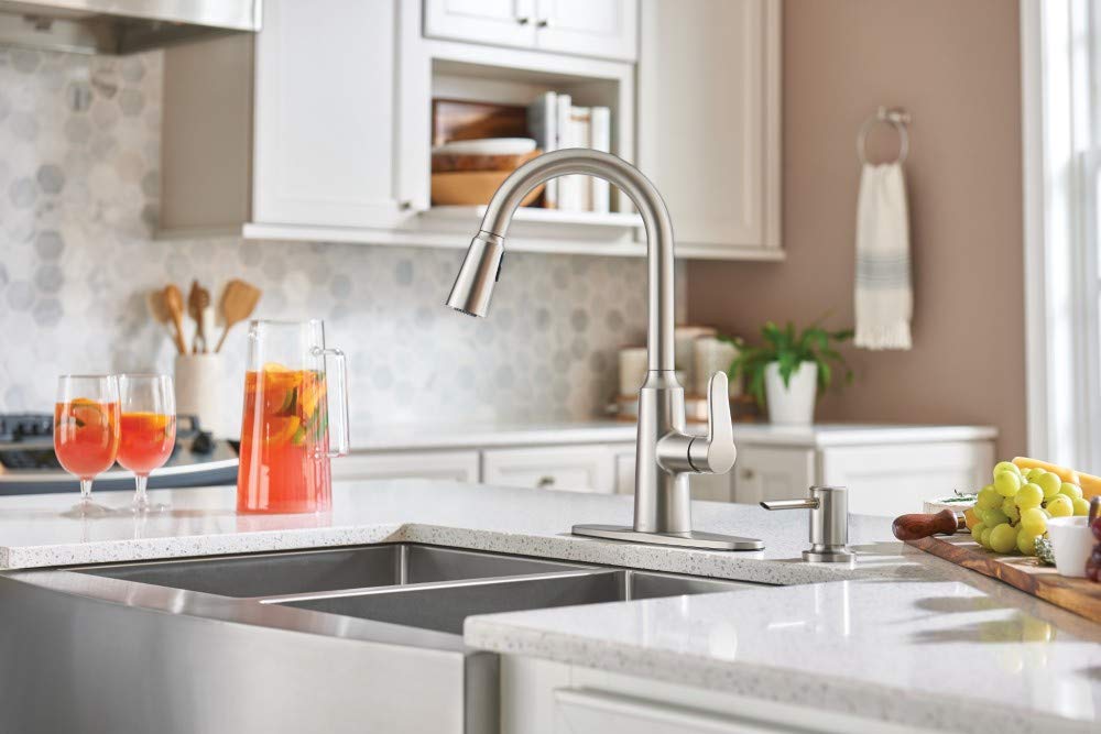 Moen 87028Srs Edwyn Spot Resist Sta Inless 1Handle Deck Mount Pulldown Kitchen Faucet, 7.5, Stainless Steel