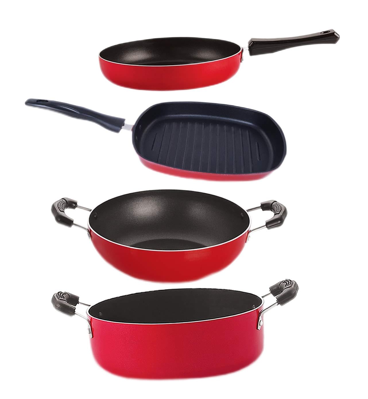 Nirlon NonToxic Oil Free NonStick Cookware Essential Combo Set Of 4 Pieces With Bakelite Handle (Fp10_Kd12_Gp22.5_Cs24)