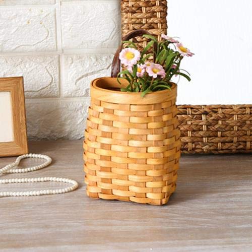 Hanging Wicker Basket Hand-Woven Wood Storage Basket Portable Wall Hanging Flower Basket Organizer Fruit Vegetable Rattan Box Ho