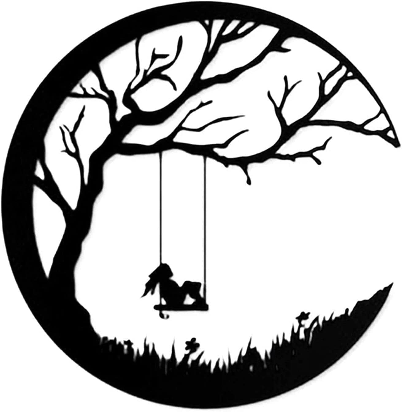 HIRVALL Metal Tree of Life Wall Art Sculpture, Young Woman Tree of Life Wall Art Decoration, Black Moon Wall Silhouette Decor fo