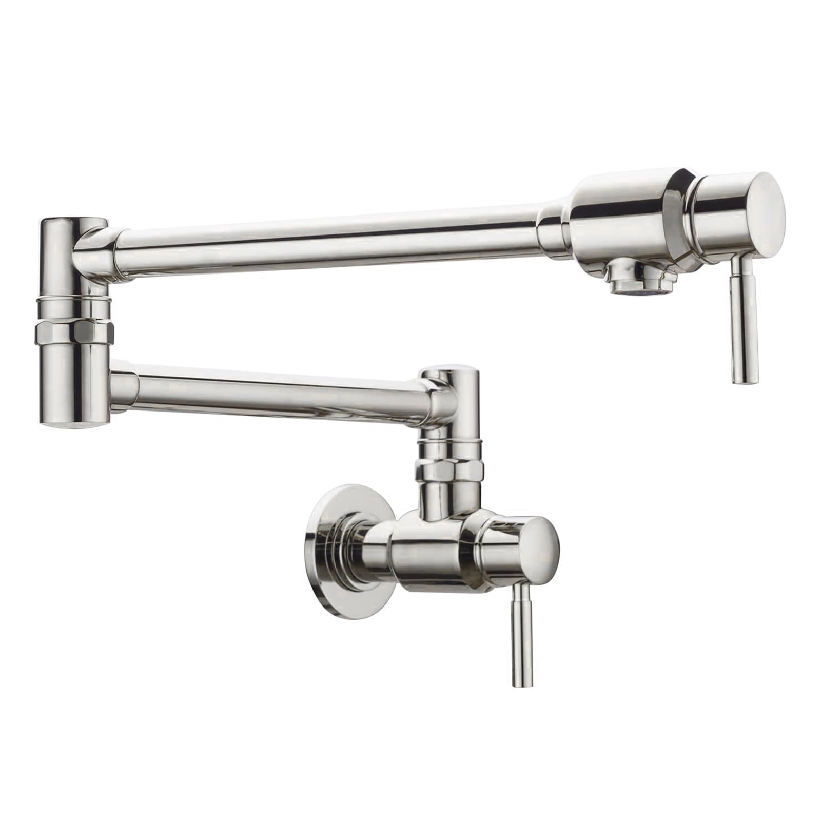 Bagnolux Polished Nickel Pot Filler Faucet, Traditional Pot Filler Wall Mount Kitchen Faucet Brass 2 Handles With Double-Jointed