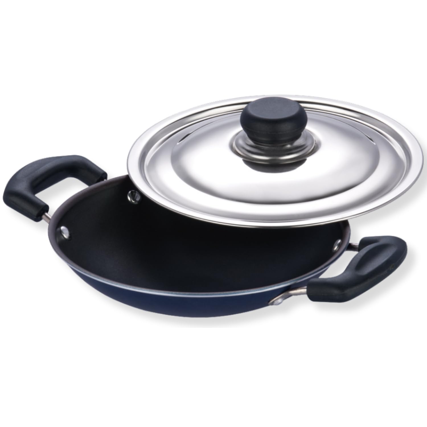 Tabakh by Vinod Appachetty Non Stick Appam Pan with Stainless Steel Lid, 215mm, Black
