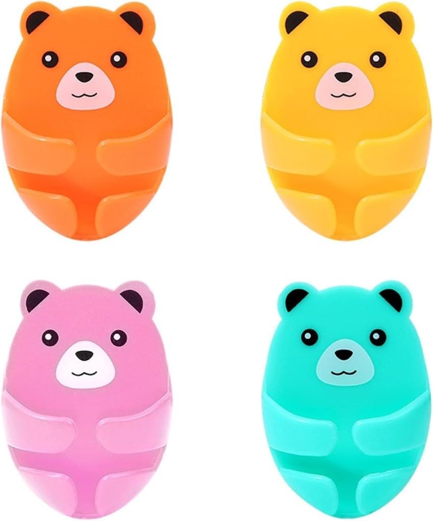 Venja Adorable Bear Wall Hooks | MultiColor Cartoon Adhesive Hooks For Hanging Keys, Wires & Accessories | Cute Plug Cable Hold