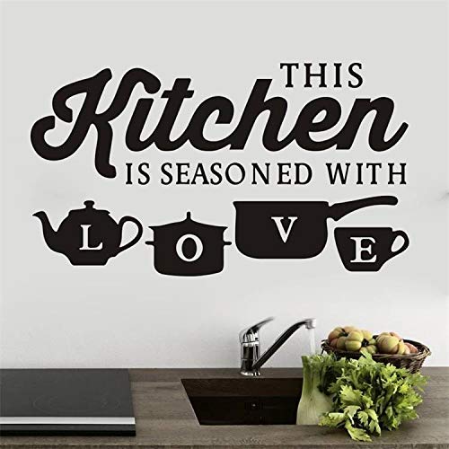 Heshengzaixian Motivational Quotes Wall Stickers, This Kitchen Is Seasoned With Love For Kitchen Inspirational Saying Wall Decal