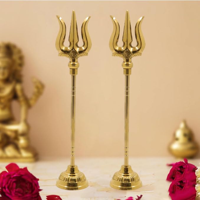 Spillbox Golden Brass Soolam Amman Trishul Brass With Round Base Kali Soolam Idol For Pooja Shiva Brass Thrishul (2)