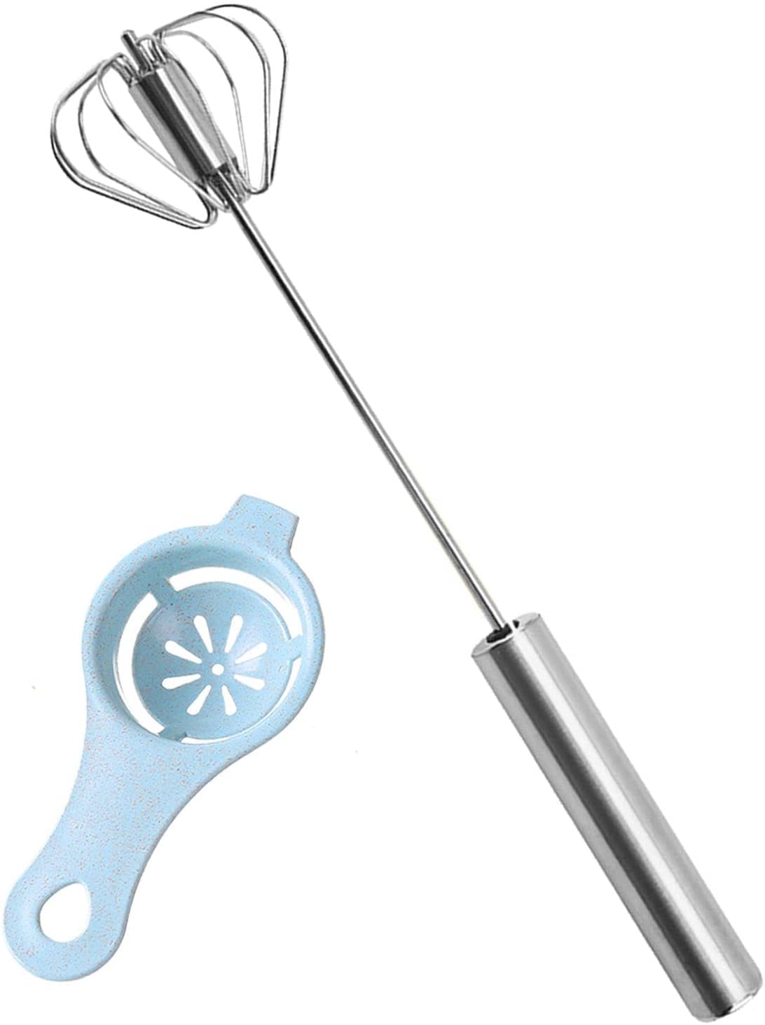 Potency 12 Inch Semi Automatic Whisk Stainless Steel Egg Beater Hand Push Rotary Whisk Mixer Stirrer For Cream Whipping Beating 