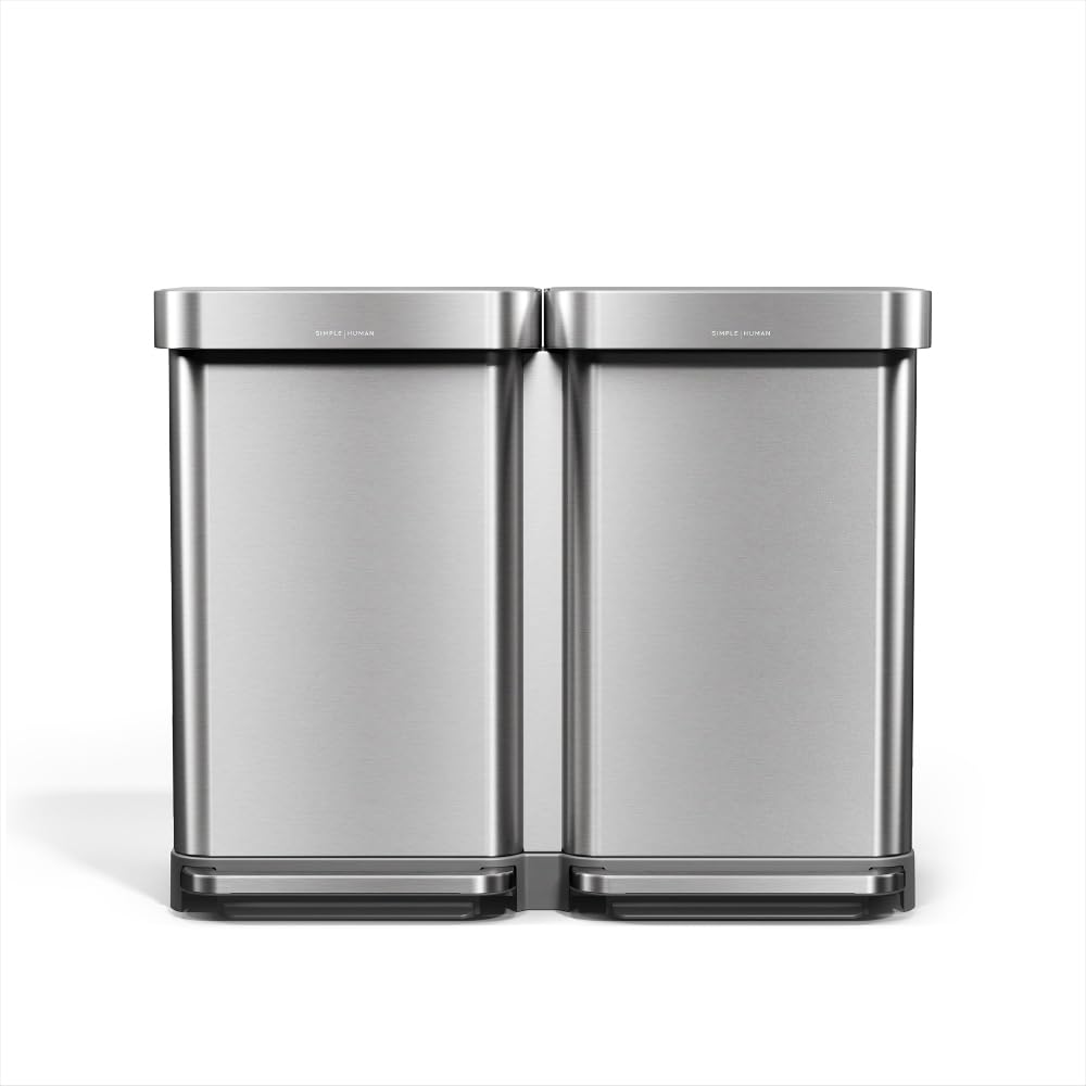 simplehuman Step Recycler, 90L / 23.8 Gallon Dual Compartment Kitchen Trash Can, 150,000-Step Steel Pedal, Lid Shox Technology, 