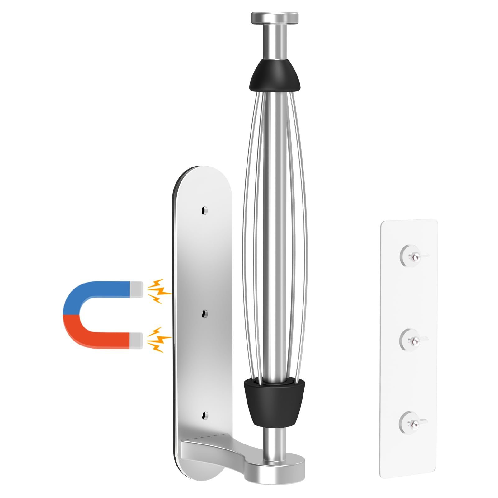 Swaitee Magnetic Paper Towel Holder for Fridge - No Drill, One Hand Tear with Ratchet Mechanism, Silver, Self-Adhesive & Wall Mo