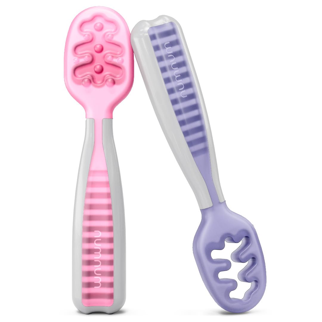 NumNum Baby Spoons Set, Baby Essentials Pre-Spoon GOOtensils for 6+ Months, First Stage Self-Feeding Spoons for Baby Led Weaning