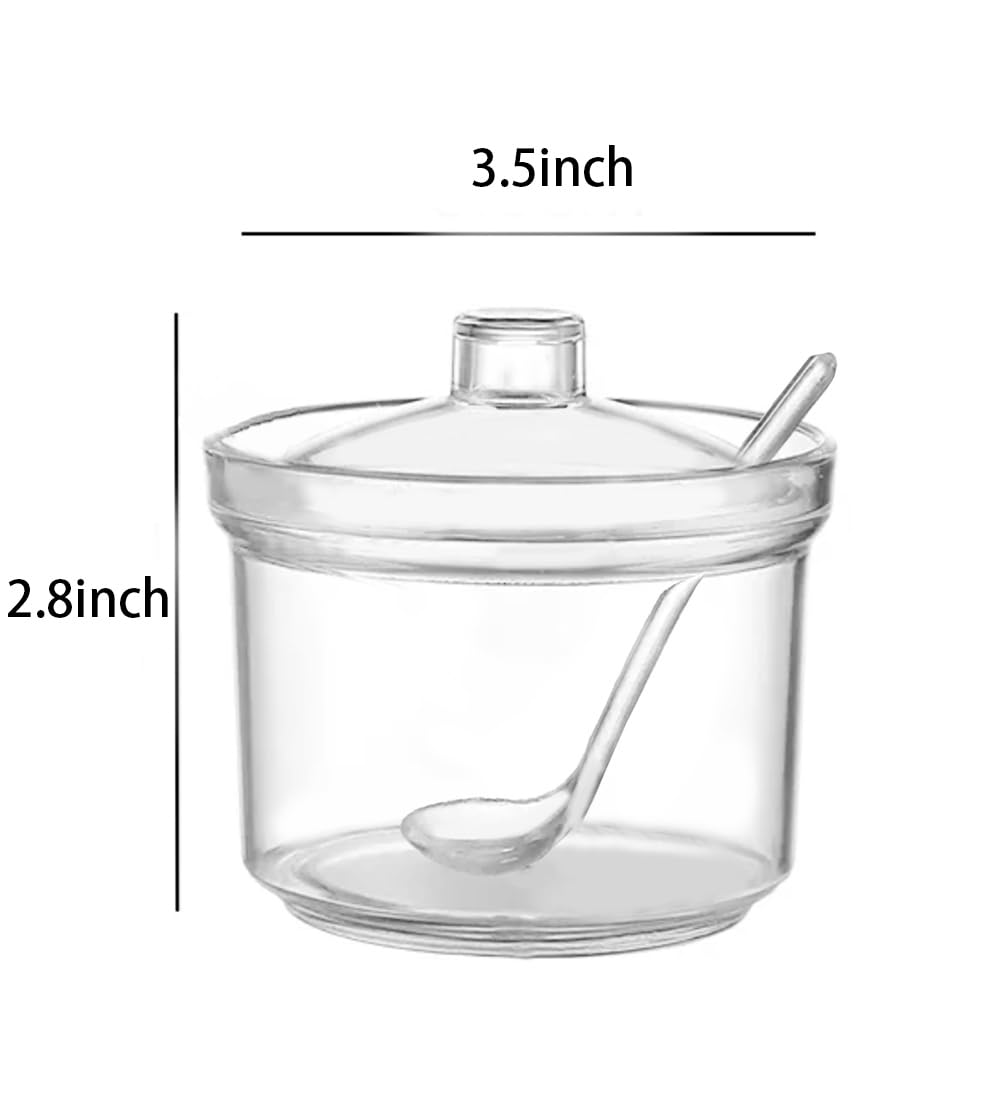 Mozacona 2Pcs Clean Acrylic Sugar Bowl Spice Jar Spice Storage Pot With Lid And Spoon