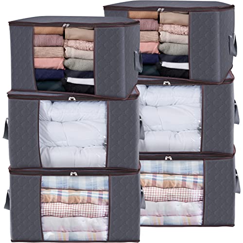 Lifewit 90L Large Storage Bags, 6 Pack Closet Organizers and Storage, Clothes Foldable Storage Bins with Reinforced Handles, Sto