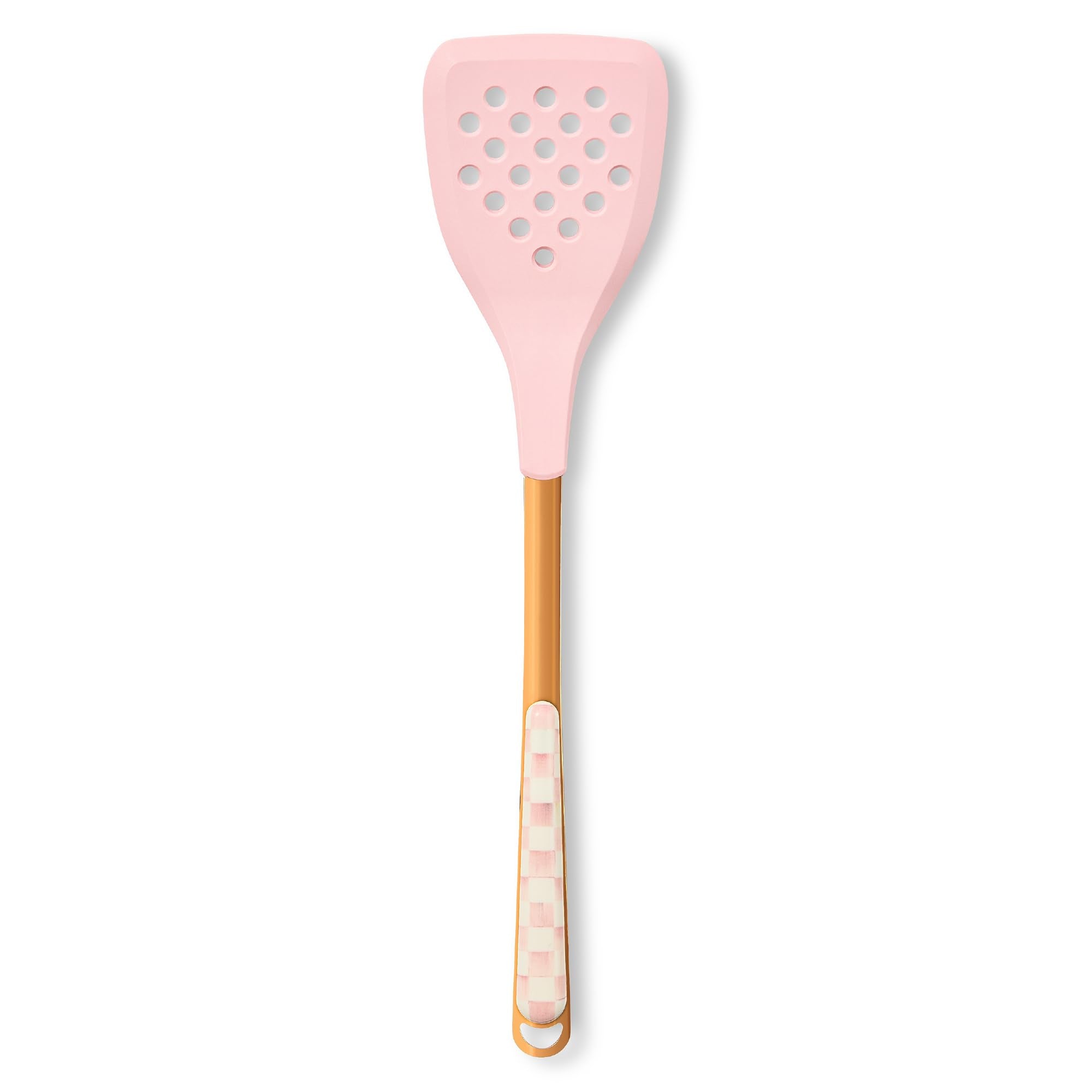 MACKENZIECHILDS Slotted Spatula, Kitchen Spatula for Cooking, PinkandWhite Rosy Check