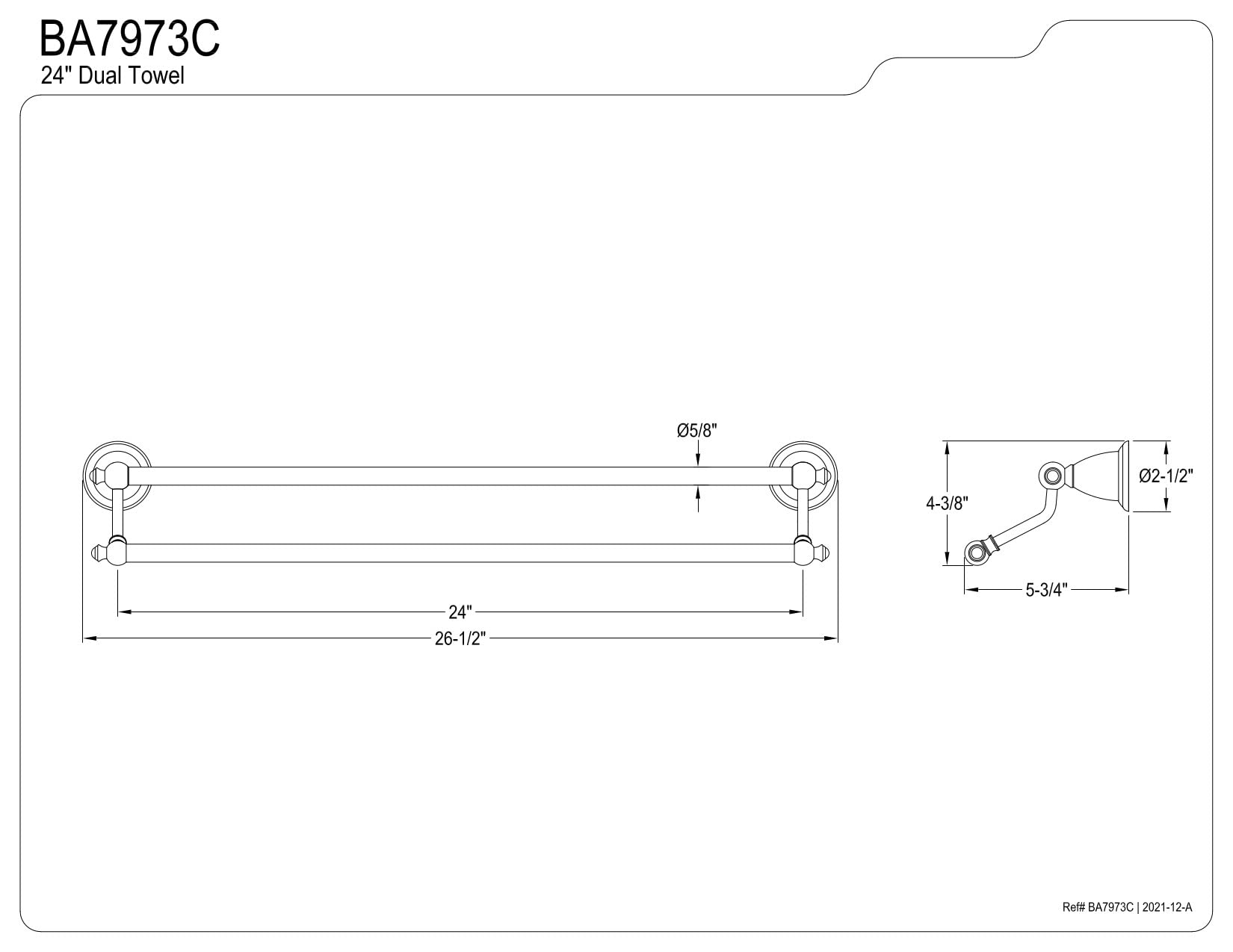 Kingston Brass BA7973C English Vintage 24'' Dual Towel Bar  Polished Chrome