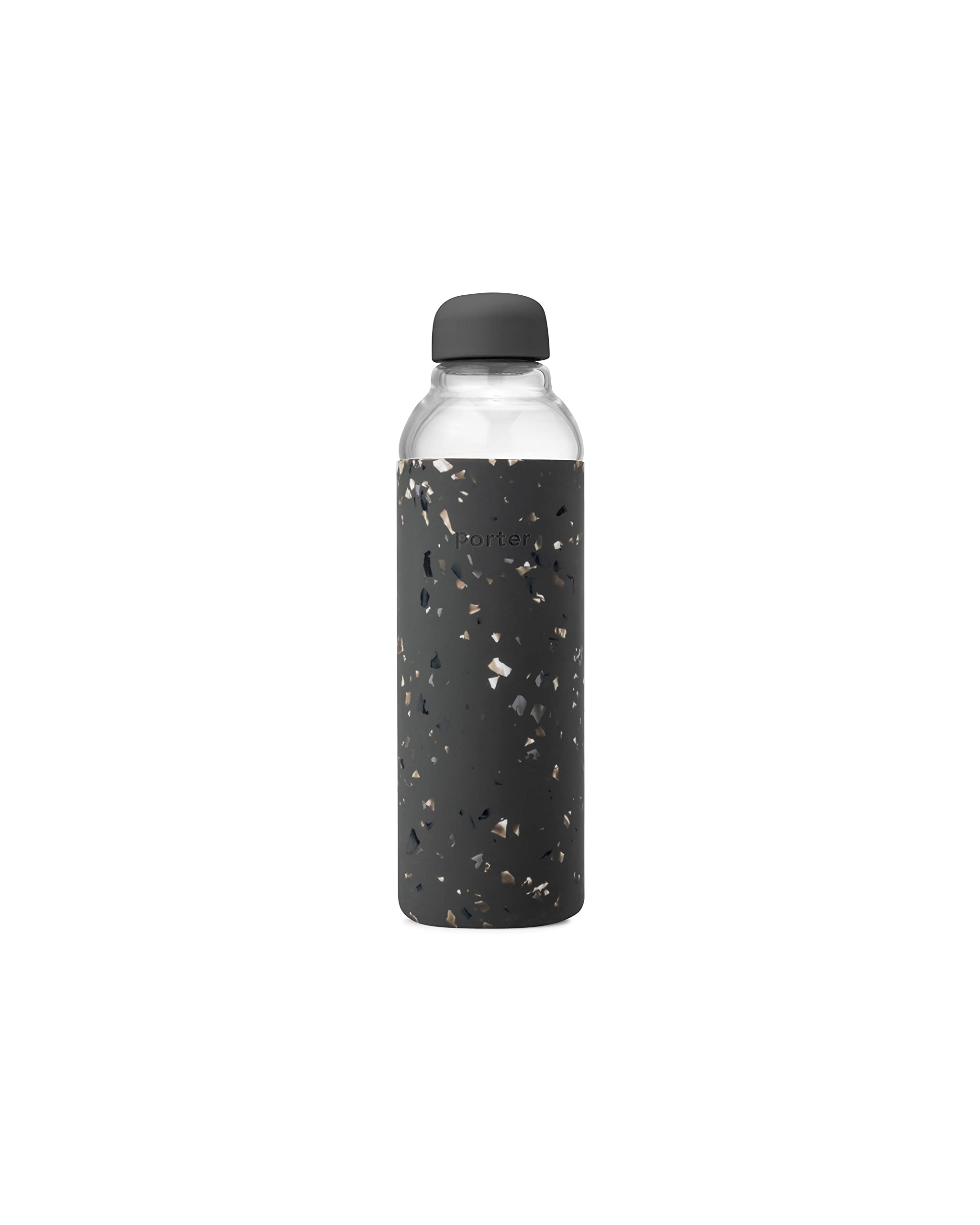 W&P Porter Glass Water Bottle W/Protective Silicone Sleeve  Terazzo Charcoal 20 Ounces  On-The-Go  Reusable Bottle For Coffee, T