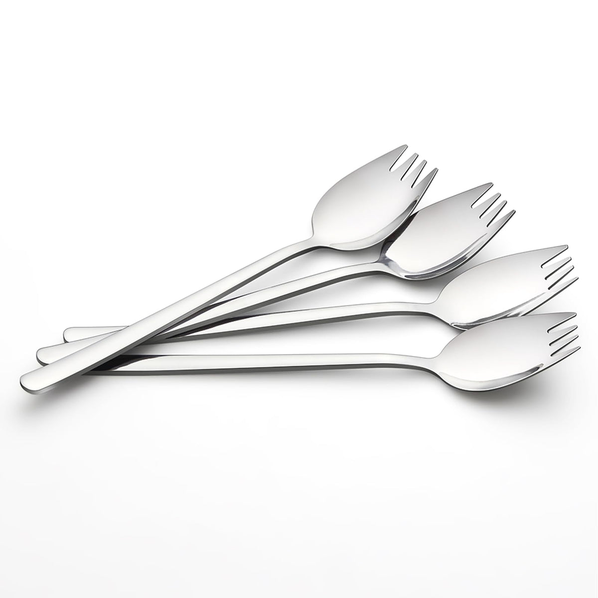 Iqcwood Sporks, 4-Pack 18/10 Spork Stainless Steel, Metal Spork For Everyday Household Use, 7.4-Inch Long Handle Dessert Ice Cre