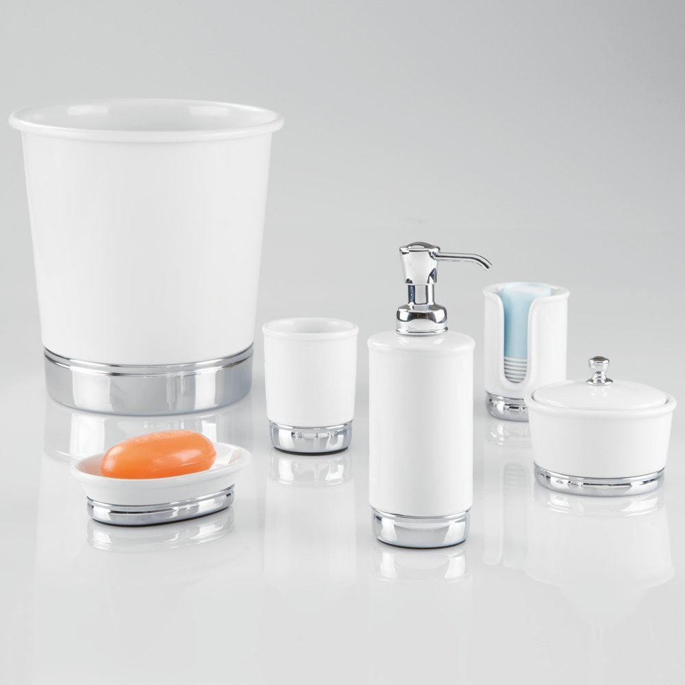 Interdesign York Ceramic Soap & Lotion Dispenser Pump, For Kitchen Or Bathroom Countertops - White/Chrome