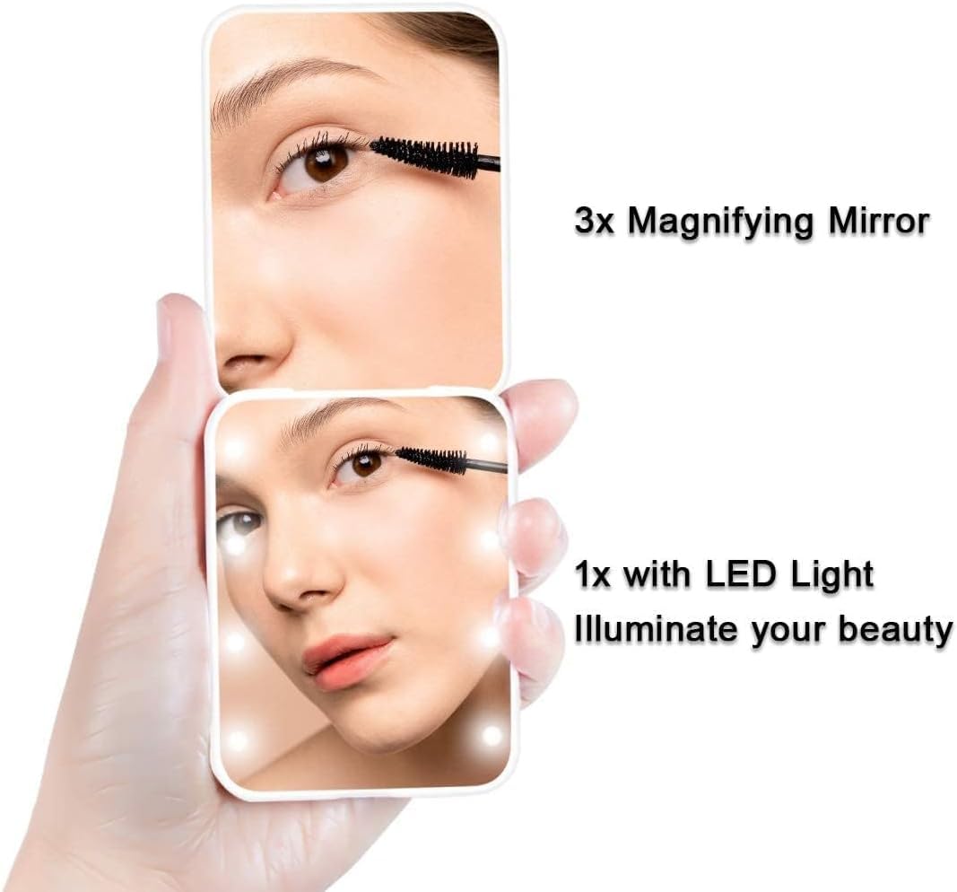 Led Compact Travel Makeup Mirror, 1X/3X Magnification, Portable For Handbag, Purse, Pocket, Folding, Handheld, 2-Sided, Small Mi