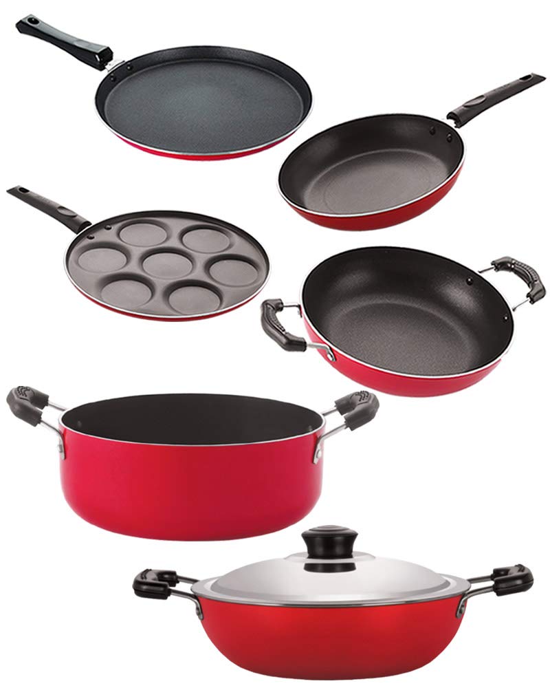 Nirlon NonStick Coated Dishwasher Safe Aluminium Kitchen Utencils Set Of 6 Pieces (2.6Mm_Ft13_Kd13_Dkdb_Tp_Cass20_Up7)
