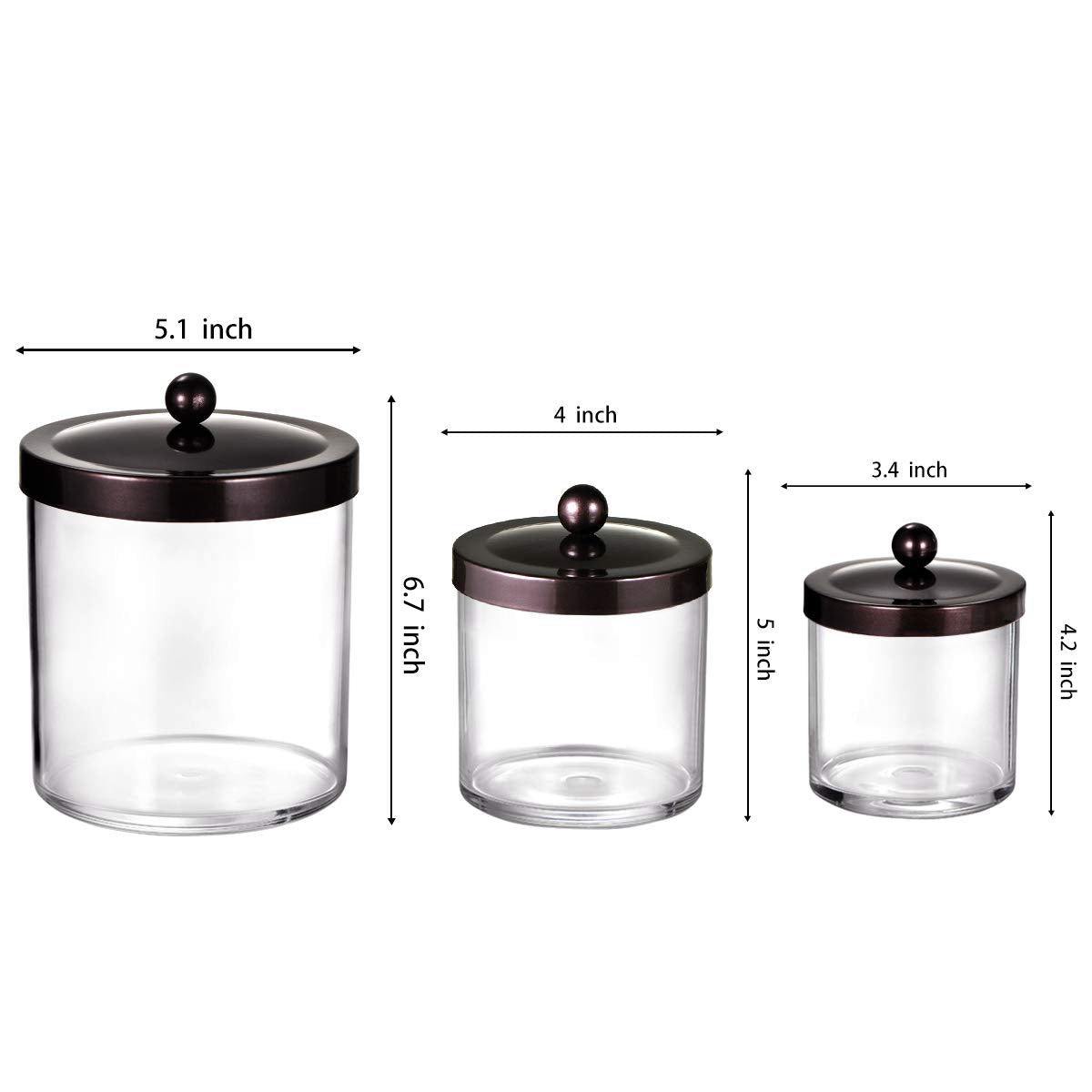 Sheechung Premium Quality Apothecary Jars - Clear Plastic Storage Jars With Rust Proof Stainless Steel Lids - Bathroom Vanity Co