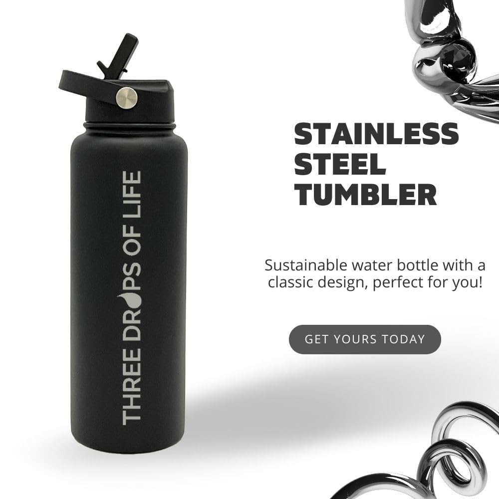 Three Drops Of Life Best Vacuum Insulated 40Oz, Double Wall Stainless Steel Water Bottle, Strong Bottles With Leak Proof Lid And