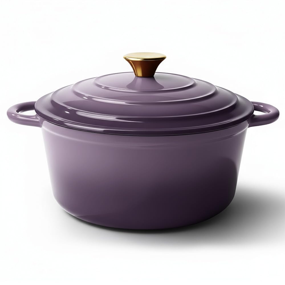 Vintage Style 6 Quart Dutch Oven Pot with Lid, Non Stick Enameled Cast Iron Dutch Oven for Bread Baking, HeavyDuty, Oven Safe C
