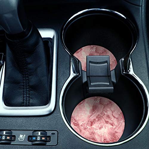 Caribou Coasters , Salmon Pink Marble Design Absorbent Round Fabric Felt Neoprene Car Coasters For Drinks (2.87 Inches), 2Pcs Se
