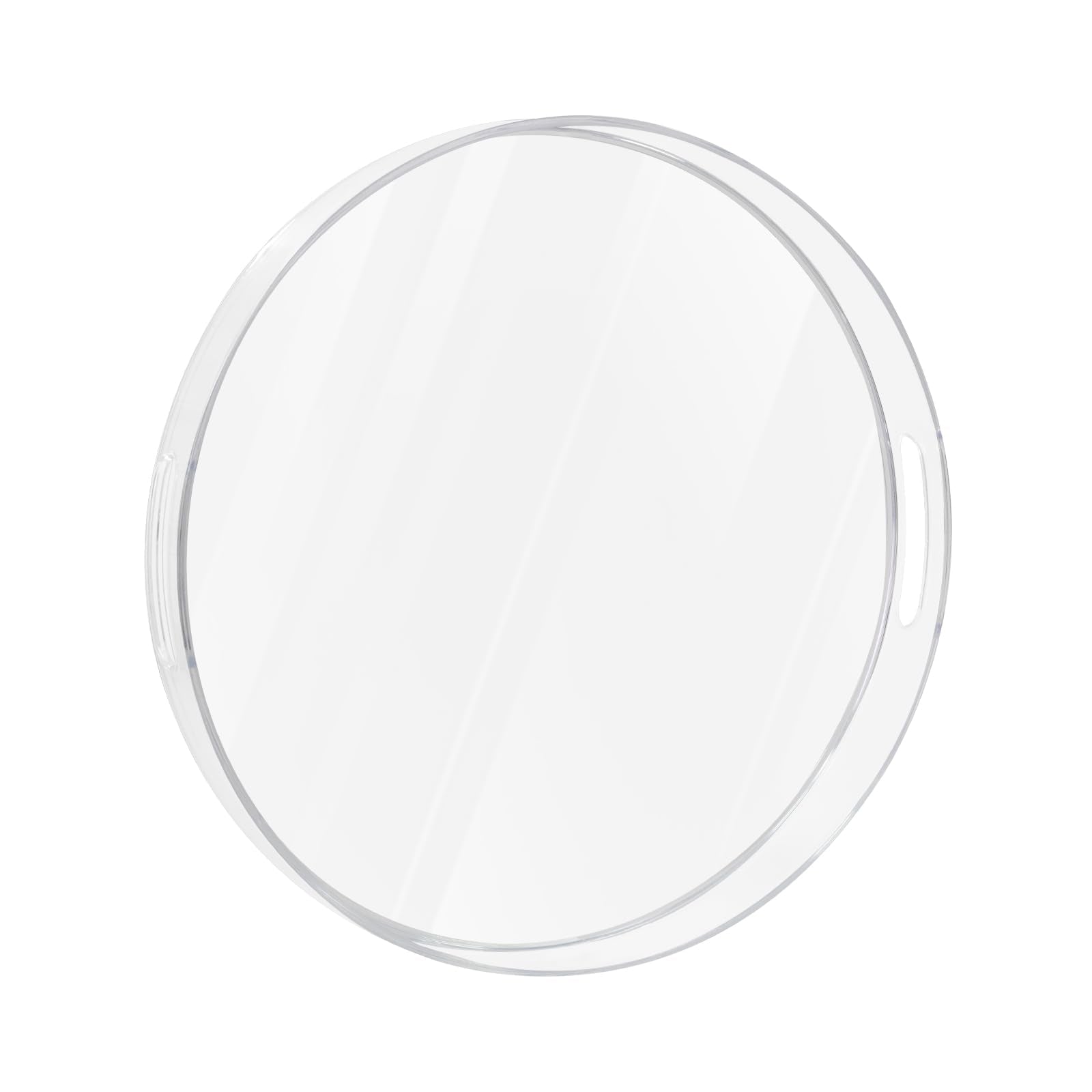 Maoname Clear Round Serving Tray With Handles, 13'' Plastic Clear Tray, Round Decorative Tray For Coffee Table, Ottoman, Bathroo