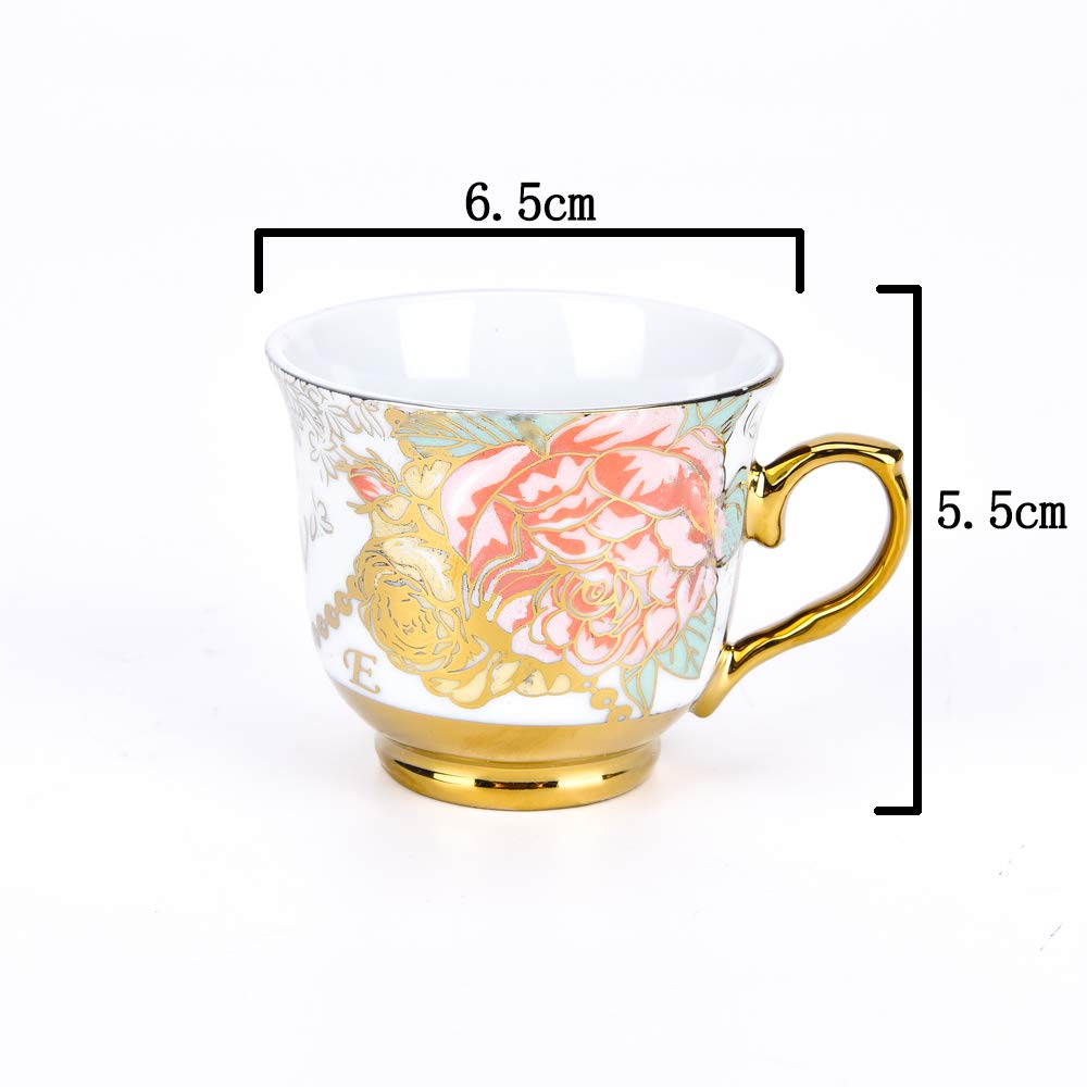 DaGiBayCn 20 Piece European Ceramic Tea Set Coffee set Porcelain Tea SetWith Metal Holder flower tea set Red Rose Painting 160ML/Cup 460ML/Pot (Large version).