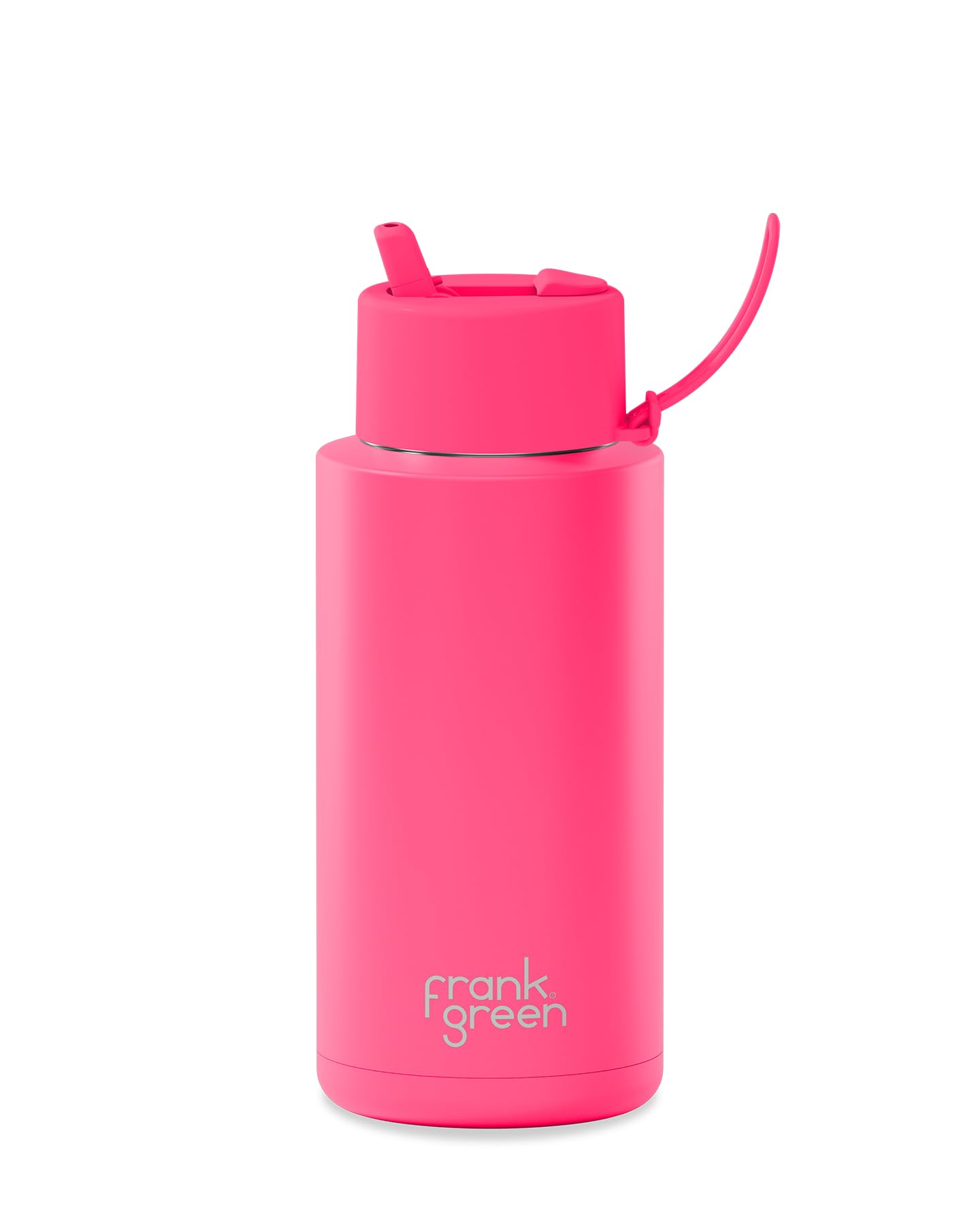Frank Green  Ceramic Reusable Water Bottle With Straw  Stainless Steel, Insulated, Metal  Flip Straw Lid  34oz  Neon Pink