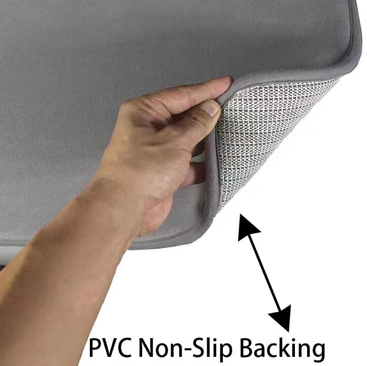 Madeals 3-Piece Bath Mat Set, Grey, Memory Foam Bath Mat And Toilet Tank Cover Set Combo, Non Slip, Machine Washable