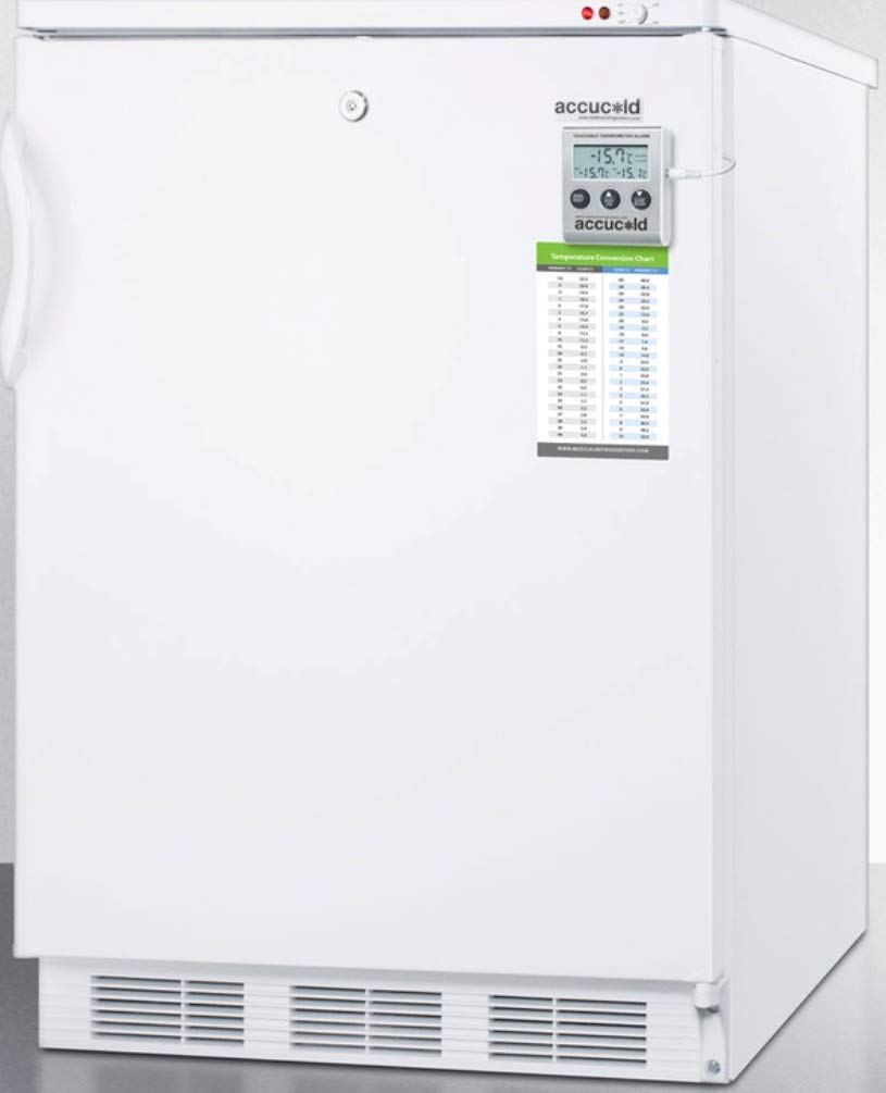 24'' wide all-freezer for freestanding use capable of -25 C operation; includes audible alarm  lock  and hospital grade plug