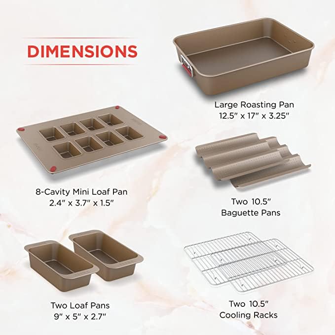 Elbee Home 8-Piece Nonstick Space Saving Bread Baking Pan Set - Includes 1 X Large Roasting Pan 2 X Bread Loaf Pan 2 X Baguette