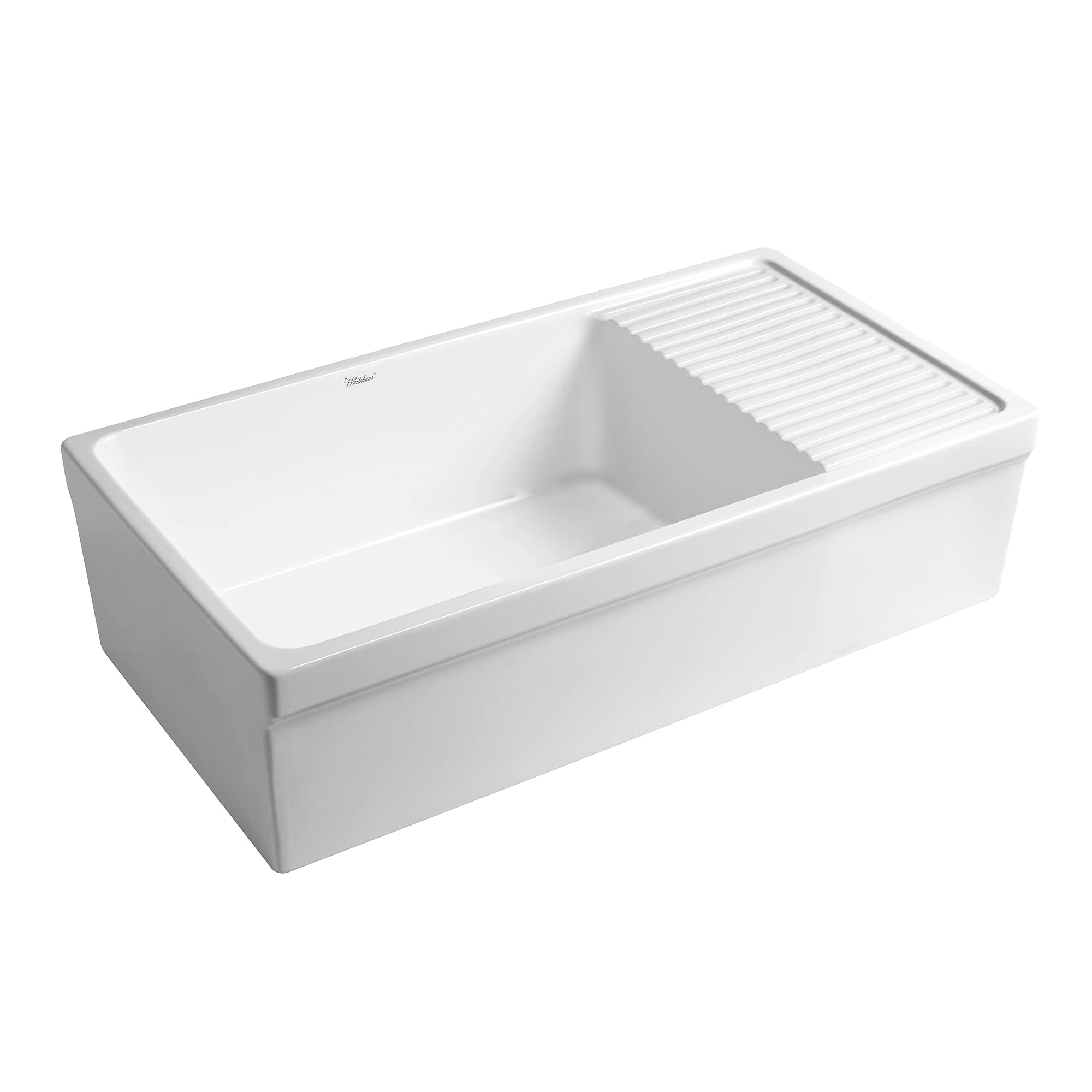 Whitehaus Collection Whqd540-White Quatro Alcove Kitchen, Fireclay, Front Apron Sink, Glossy, White