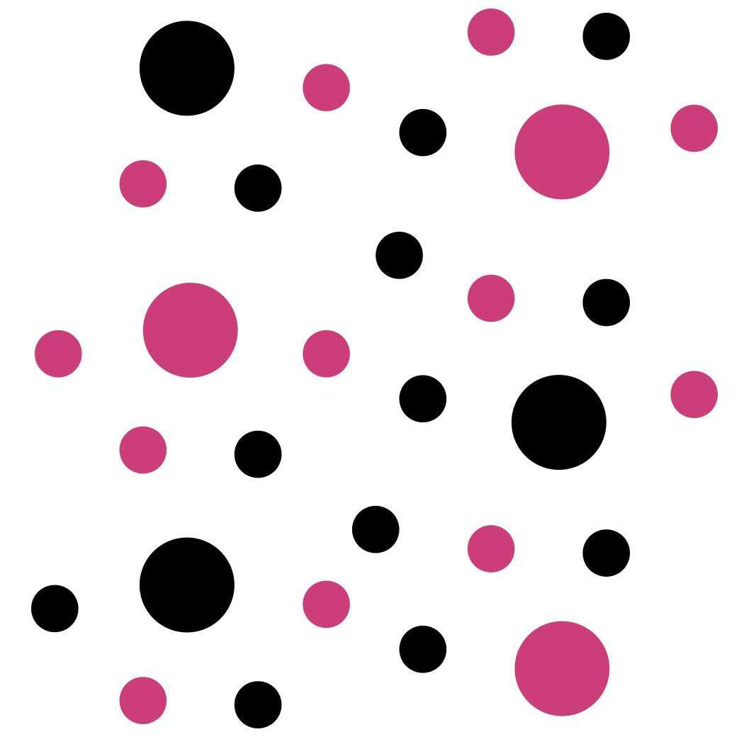 Hot Pink/Black Vinyl Wall Stickers - 2 & 4 Inch Circles (60 Decals)