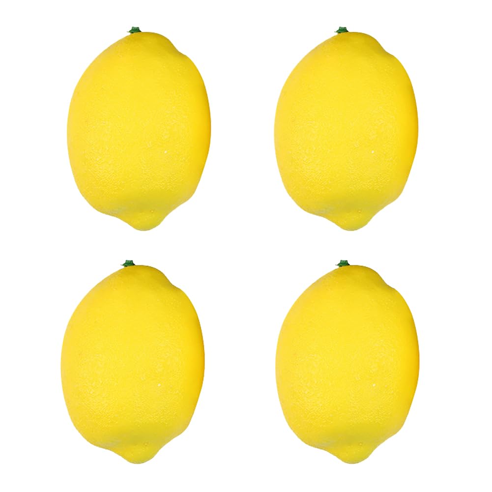 GSHLLO 4 Pcs Artificial Yellow Lemons Realistic Faux Lemon Vase Filler Fruit Lifelike Craft Fruits Photography Fruit Props Kitch