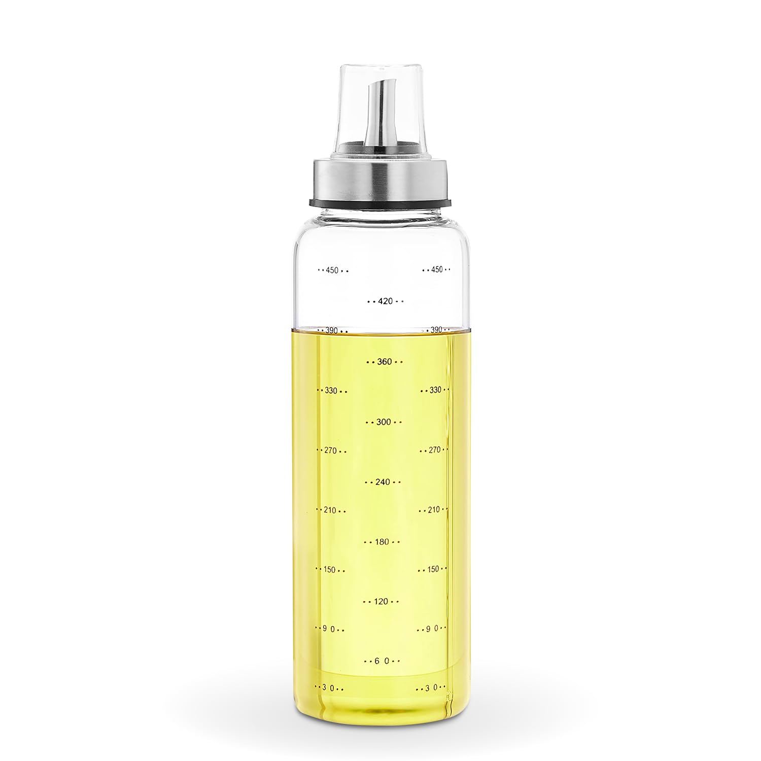 Amazon Brand  Solimo Oil Pourer With LeakProof And SpillProof Plastic Closure, And Measurements; MicrowaveSafe, FreezerSafe