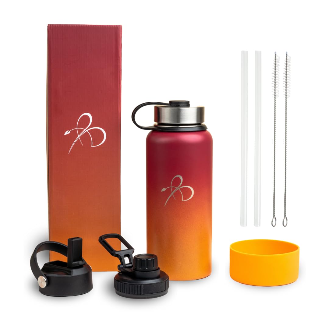 Bright Line Eating Signature B Logo 32oz Stainless Steel Water Bottle  Insulated, Dishwasher Safe, BPA Free, Includes 3 Lids, O