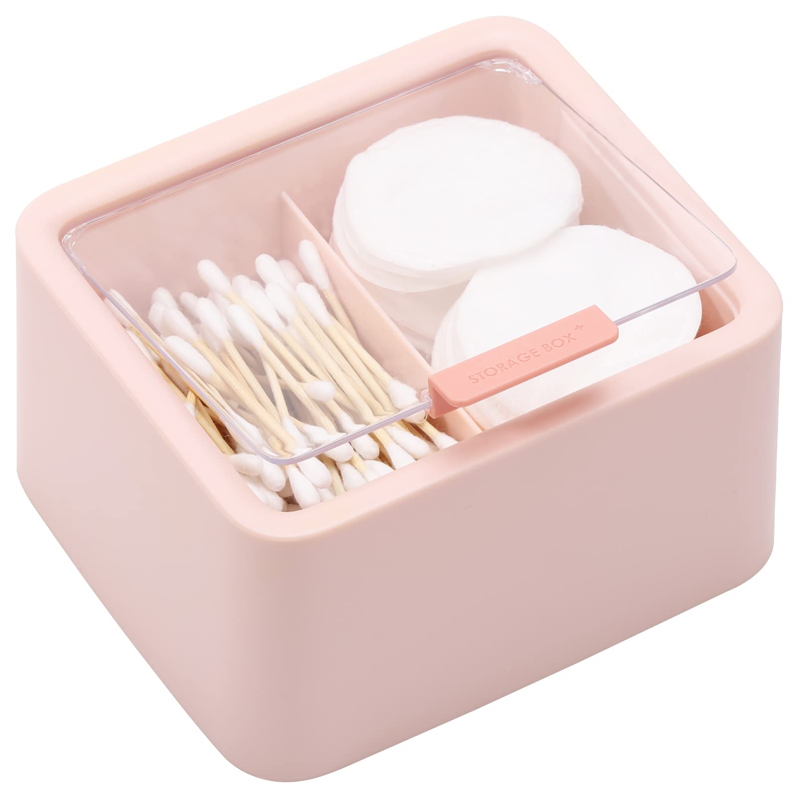 Tecbeauty Qtips Storage Organizer - 2 Grids Separate Cotton Swabs Dispenser Qtips Holder Bathroom Canisters with Hinged Lids for