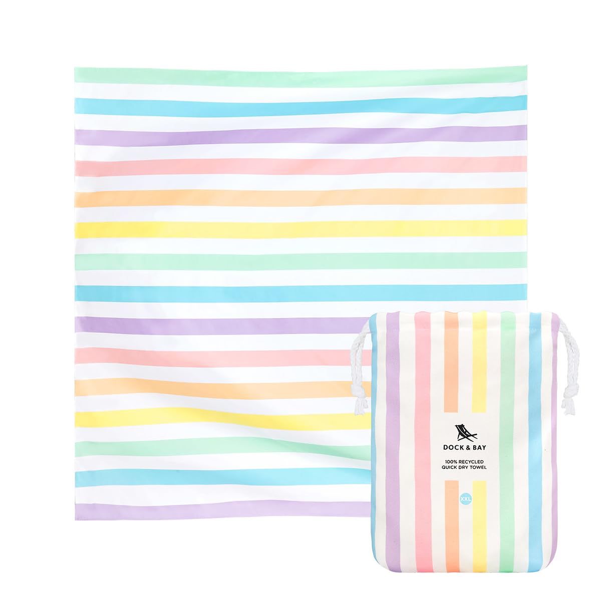 Dock & Bay Beach Towel - Quick Dry, Sand Free - Compact, Lightweight - 100% Recycled - Includes Bag - Summer - Unicorn Waves, Do