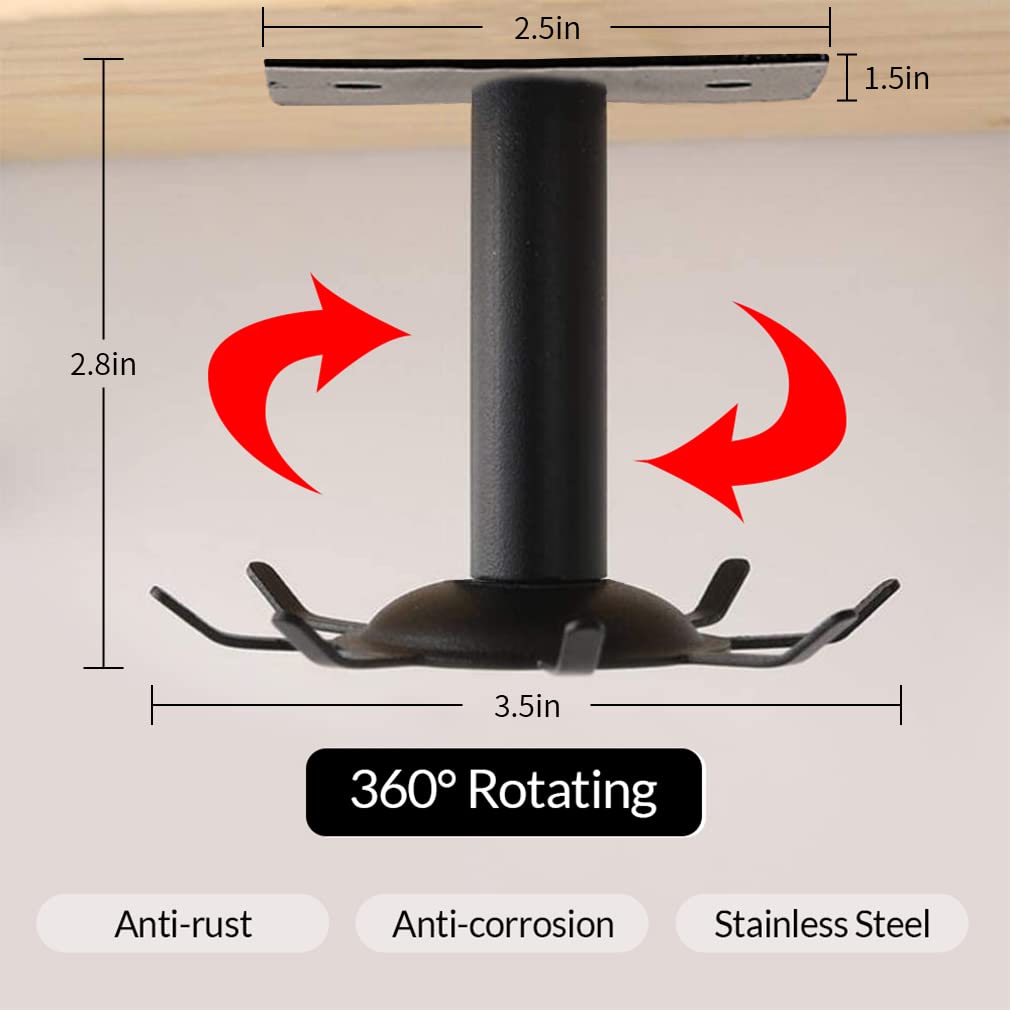 Aosome 2 Pcs Utensil Under Cabinet Holder 360 Rotating Stainless Steel Kitchen Utensil Holder Hangers 8-Hooks