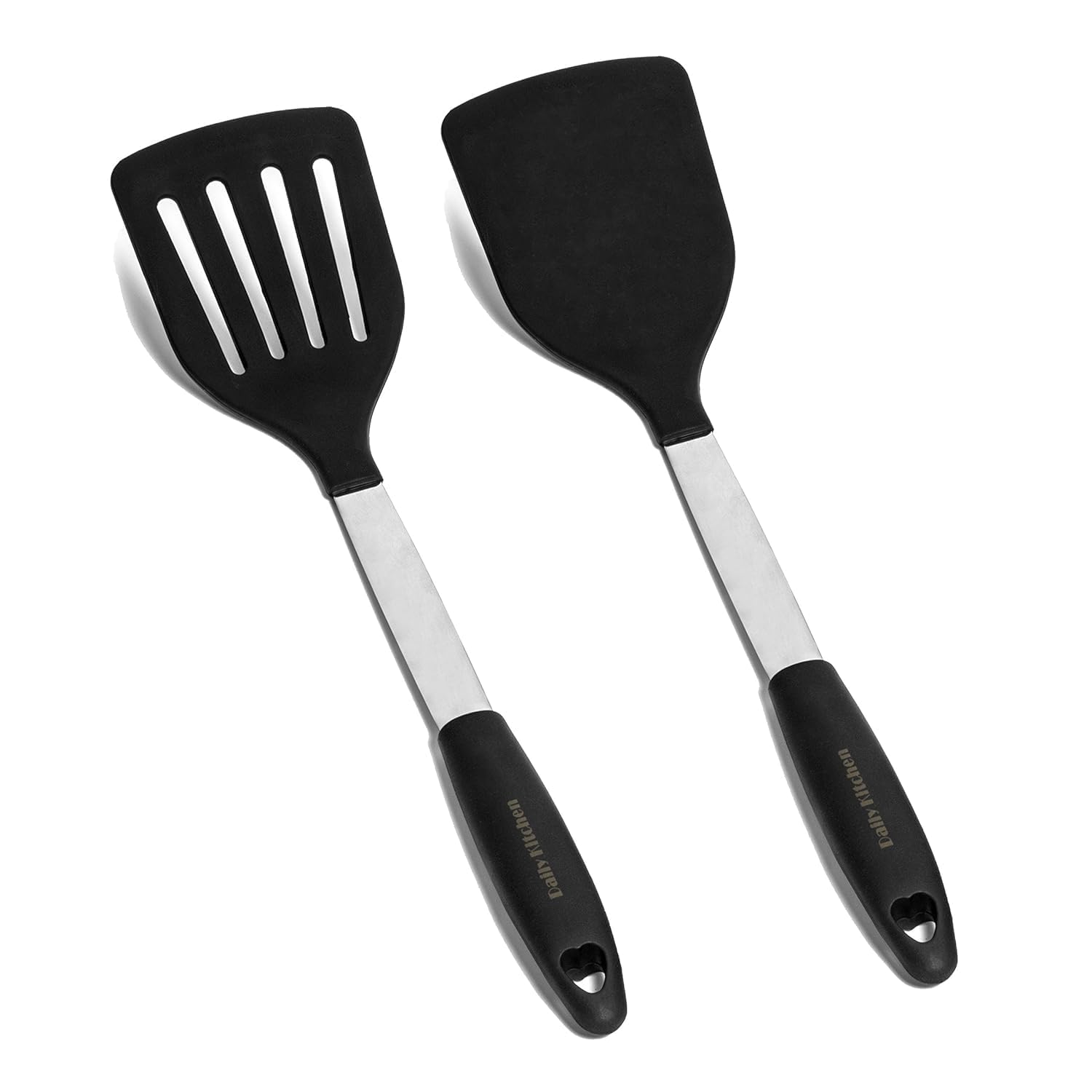 Charuvrat Silicone Spatula Set With Ergonomic Handles  2 Pcs NonStick Turner Set, Stainless Steel Core, High Heat Resistant, B