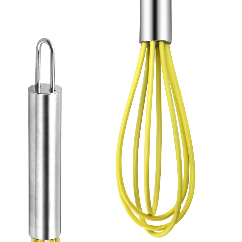 Newbested 4 Pack Colorful Mini Silicone Kitchen Whisks With Stainless Steel Handles For Milk Egg Blending Stirring Whisking And