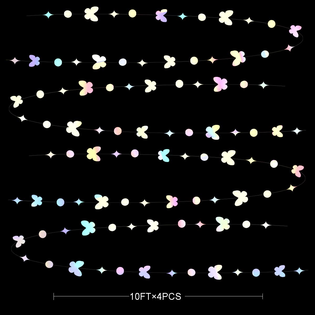 40Ft White Iridescent Butterfly Garlands White Holographic Paper Hanging Polka Dots Star Butterflies Streamer Banner for Spring Engagement Wedding Birthday Bridal Shower Bachelorette Party Decorations