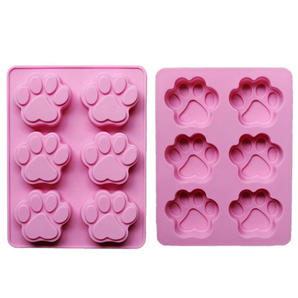 Set Of Two Dog Paw Print Silicone Mold For Homemade Dog Treats Paw For Baking Chocolate Candy, Oven Microwave Freezer Safe (Pink
