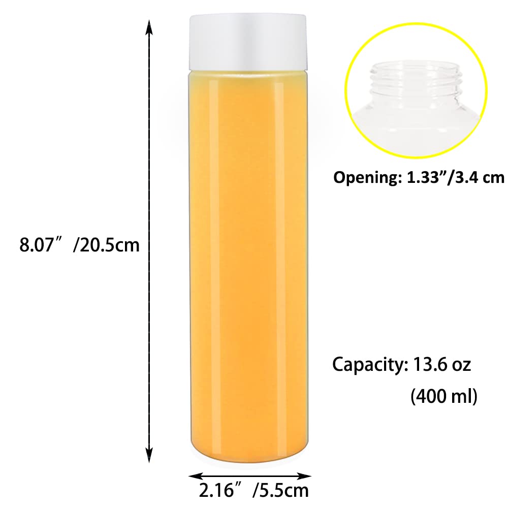 Zmybcpack 12 Pack 13.6 Oz (400 Ml) Clear Pet Plastic Juice Bottles With White Caps- - Plastic Smoothie Bottles-Reusable Bulk Bev